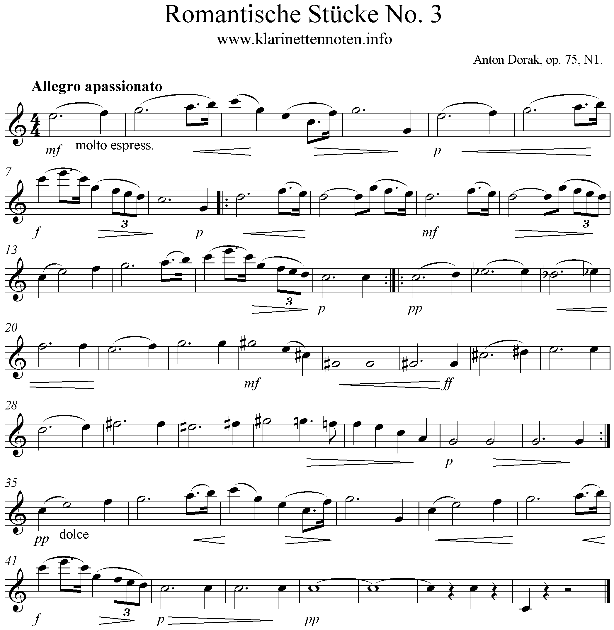 Dorak Romantische Stücke op. 75 Nr. 3, Klarinette, C-Dur